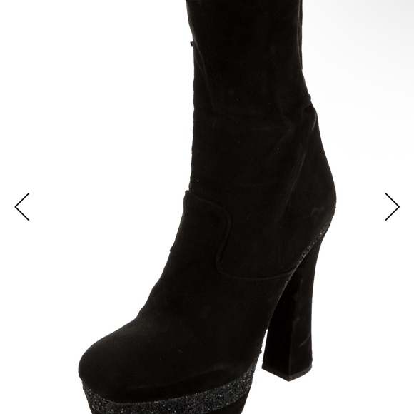 Miu Miu Black Suede Platform Block-Heel Boots - Picture 2 of 5